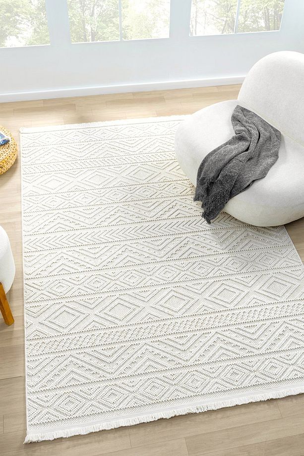 Krem Yumuşak Dokuma Halı Kilim Salon Mutfak Koridor Yolluk Dokuma Makine Halısı 0018 - 1