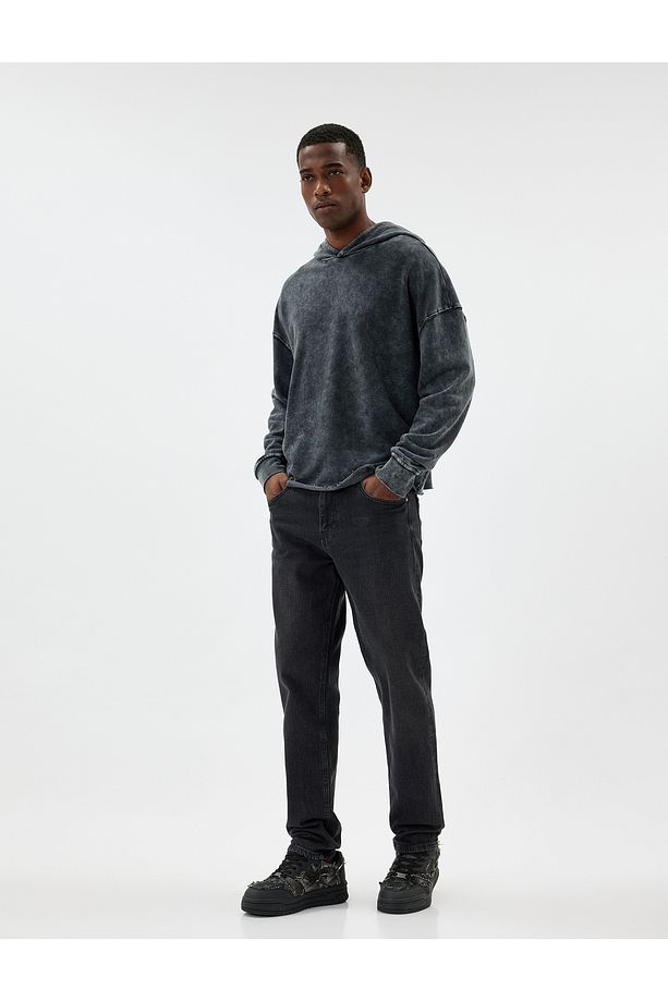 Oversize Sweatshirt Yıkamalı Basic Uzun Kollu Kapşonlu Pamuk Karışımlı - 2