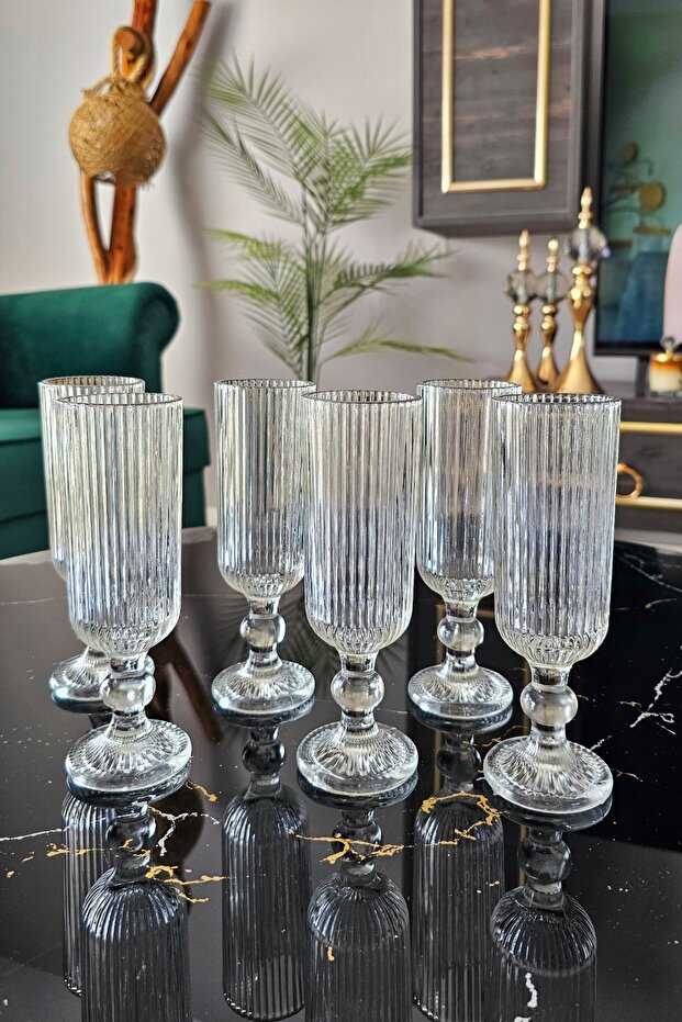 Set of 6 Origami Striped Footed Coffee Side Water Glasses