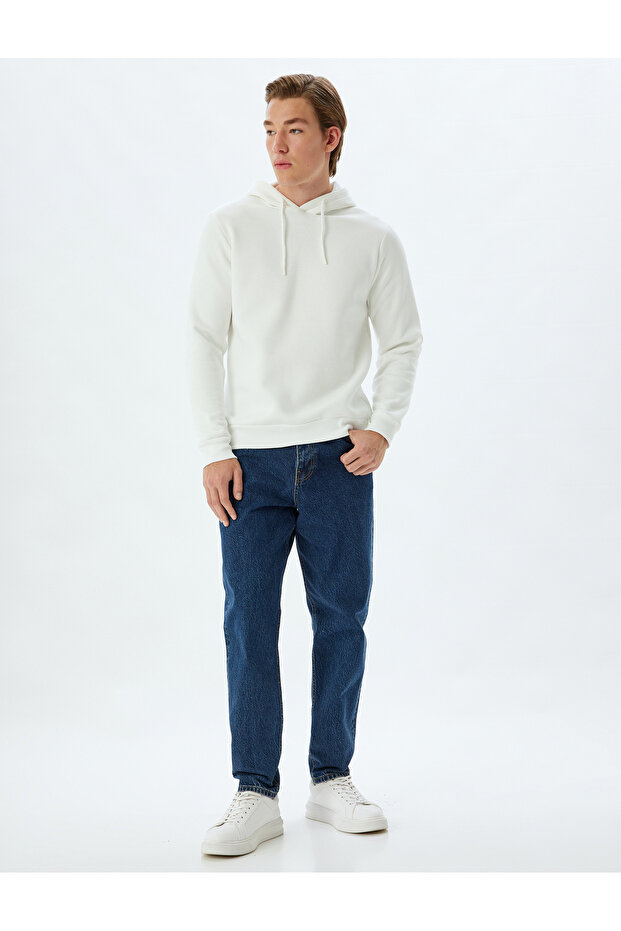 Şardonlu Pamuklu Basic Kapşonlu Sweatshirt - 2