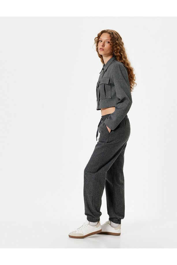 Jogger Pantolon Beli Bağcıklı Cep Detaylı Kırçıllı - 2