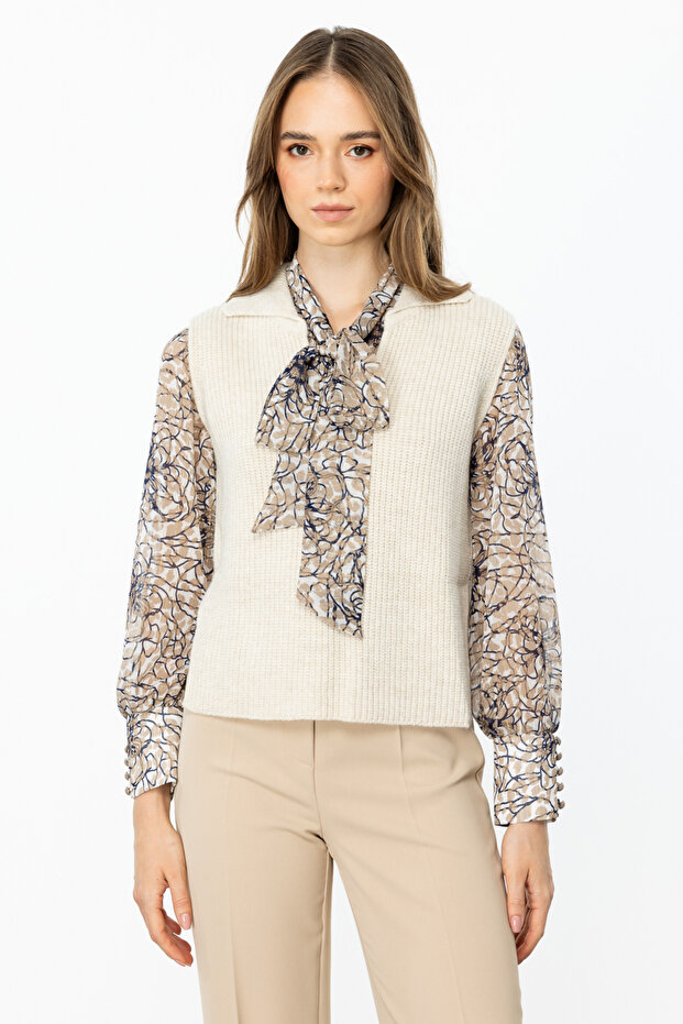 V Yaka Süveter Bej - 1