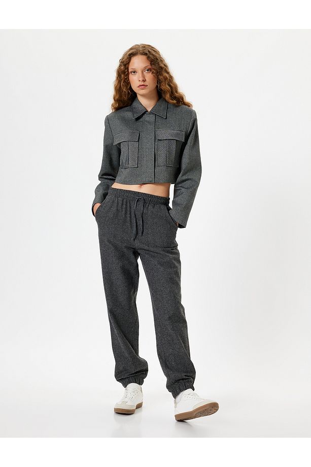 Jogger Pantolon Beli Bağcıklı Cep Detaylı Kırçıllı - 1