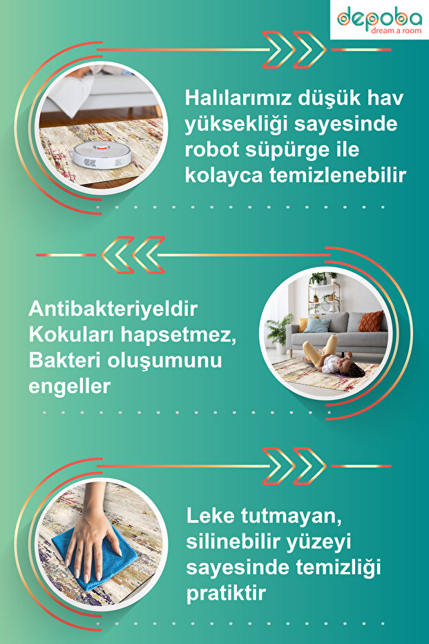 Aubrees Dekoratif Özel Tasarım Pamuk Taban Kaydırmaz Yıkanabilen Kadife Salon Halısı - 7