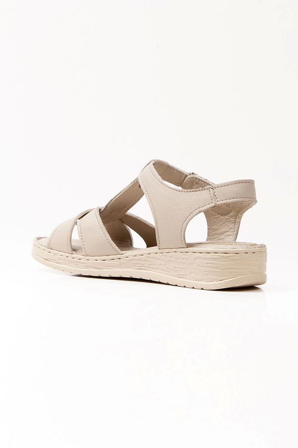 Kadın Bej Hakiki Deri Comfort Yumuşak Tabanlı Ortopedik Sandalet - 4