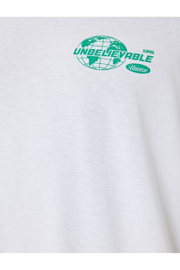 Slogan Baskılı Pamuklu Bisiklet Yaka Oversize Tişört - 6