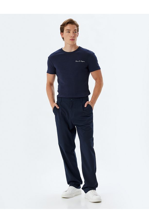 Slogan Baskılı Pamuklu Bisiklet Yaka Kısa Kollu Slim Fit Tişört - 2