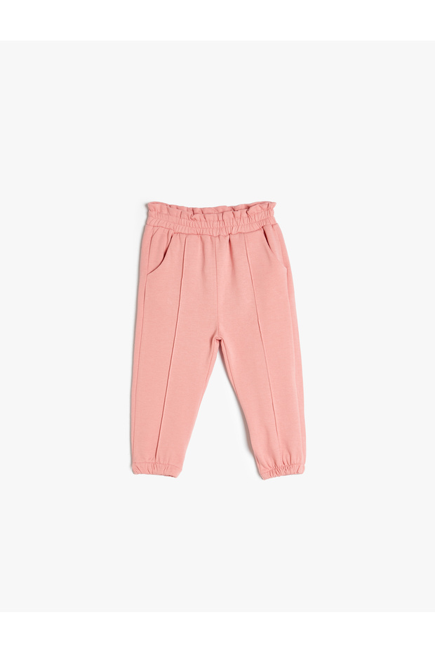 Jogger Sweatpants with Elastic Waist Pockets and Ruffled Waist