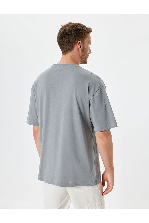 Slogan Baskılı Bisiklet Yaka Pamuklu Oversize Tişört - 4