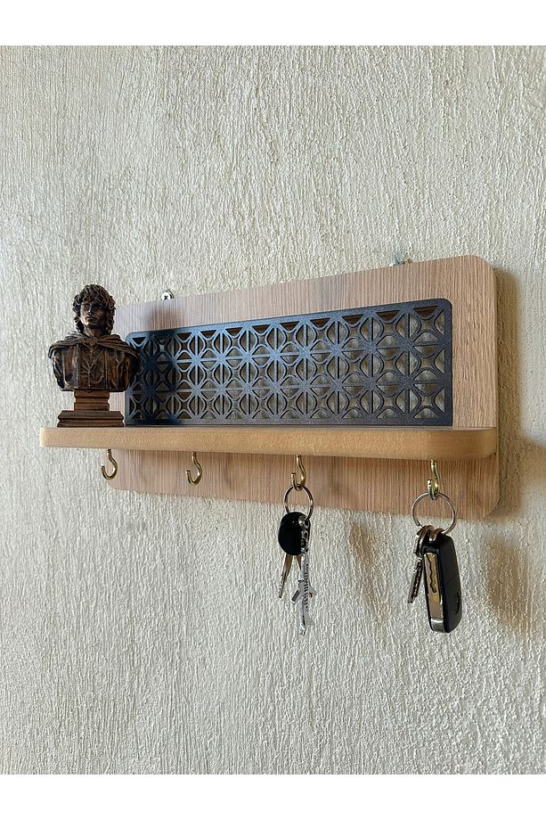 Ahşap Mdf Anahtarlıklı Dekoratif Duvar Rafı - 5