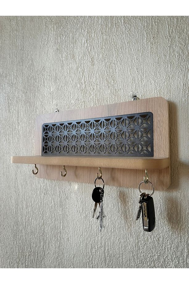 Ahşap Mdf Anahtarlıklı Dekoratif Duvar Rafı - 4