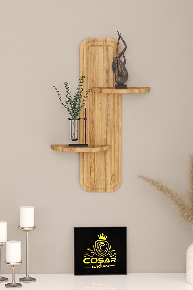 Dekoratif Piramit Mdf Mebran Kaplama Ahşap Desen Duvar Rafı 1 Adet - 1