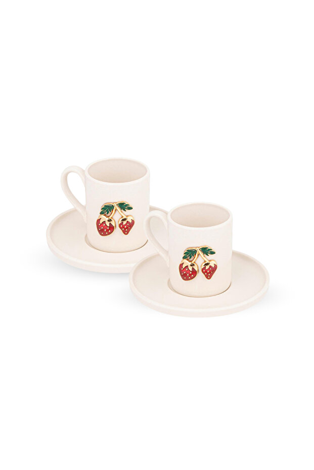 Porcelain Coffee Set of 2 Persons with Strawberry Accessory