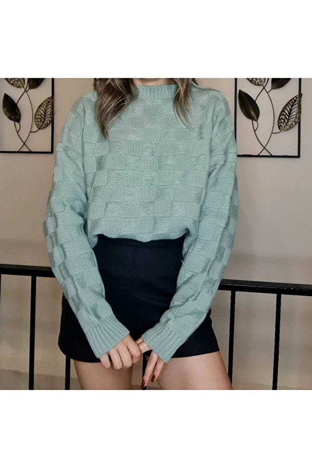 Tasarım Model Mint Yeşili Örme Kazak - 3