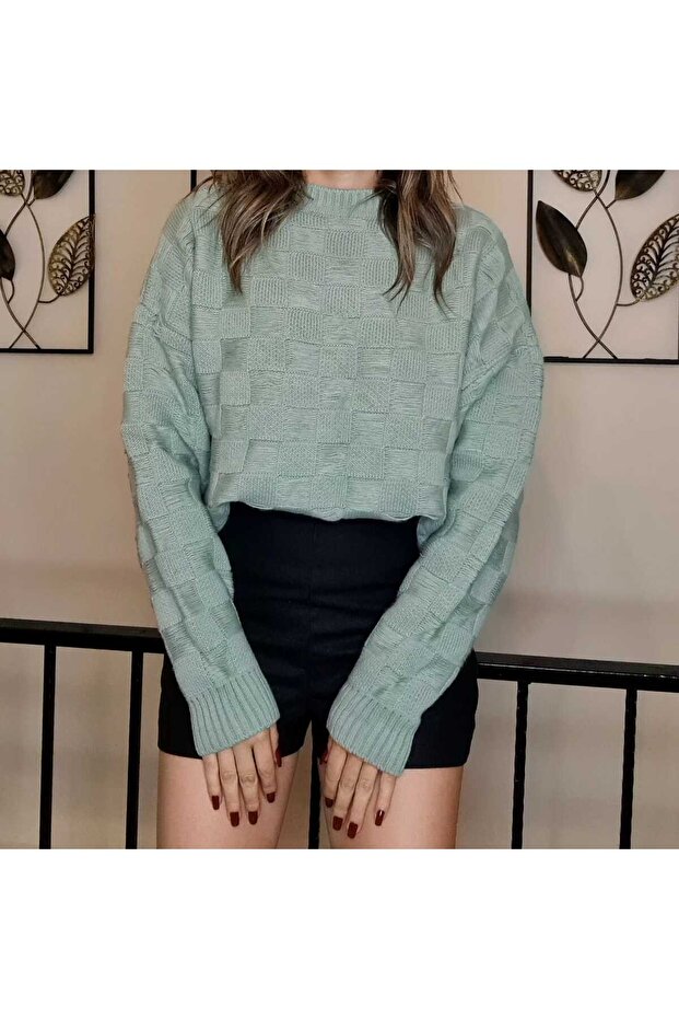 Tasarım Model Mint Yeşili Örme Kazak - 1