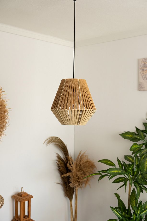Bohem Avize Rustik Rattan Avize Hasır Avize Jüt Avize Doğal Silindir El İşçiliği Boho Chandelier - 1