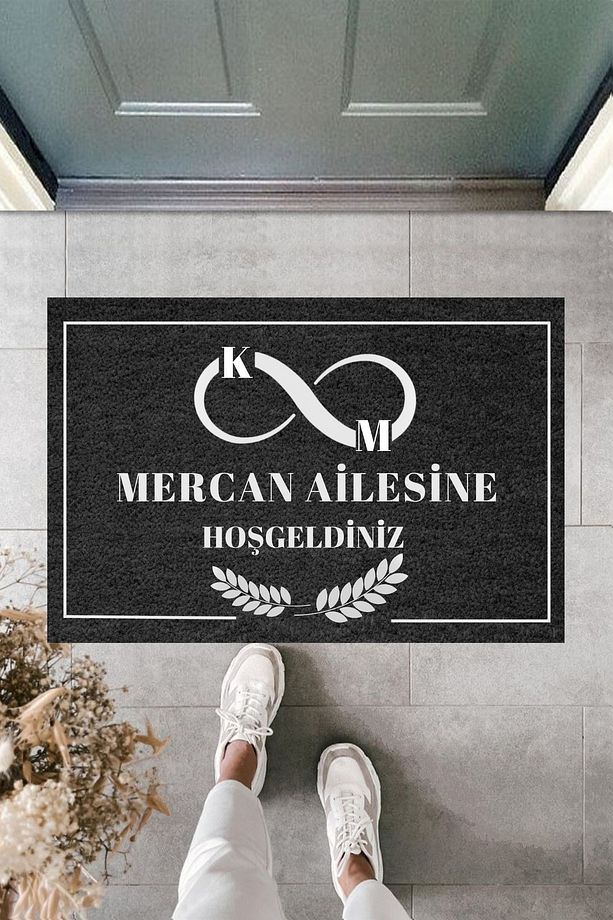Modern Dijital Paspas - Siyah Aile Soyisim Sonsuzluk Temalı - Özel Tasarım Kapı Önü Paspası - 1