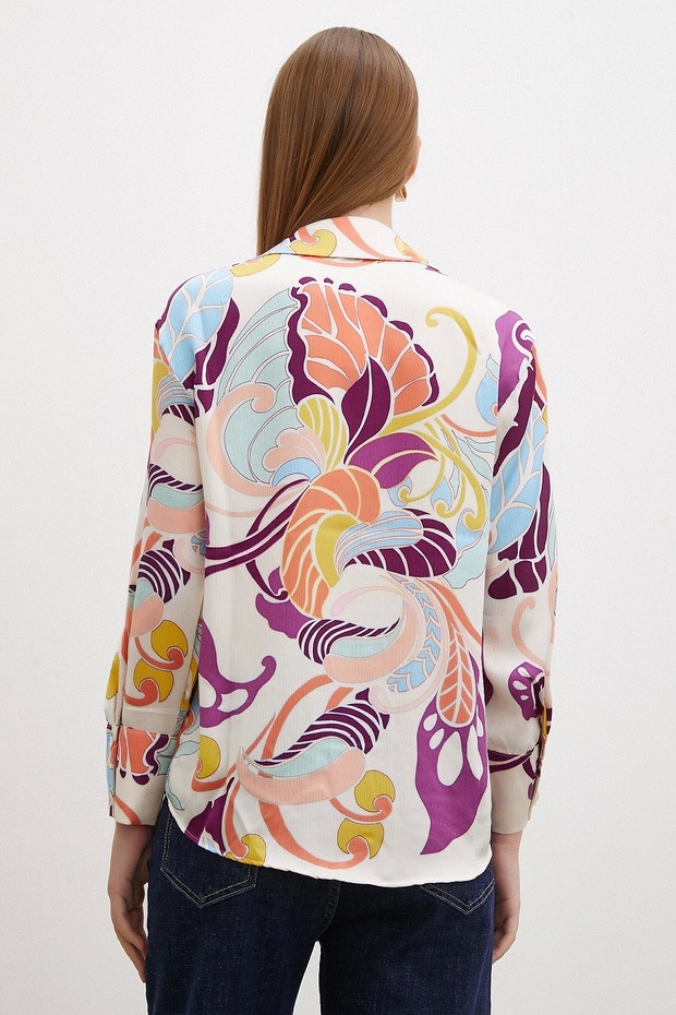 İpek Desen Gömlek Mor - 4