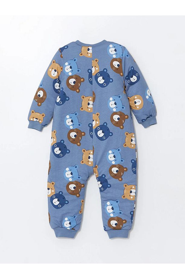 LCW baby Mat Mavi Baskılı 2.5 Tog Uzun Kollu Erkek Bebek Tulum - 3