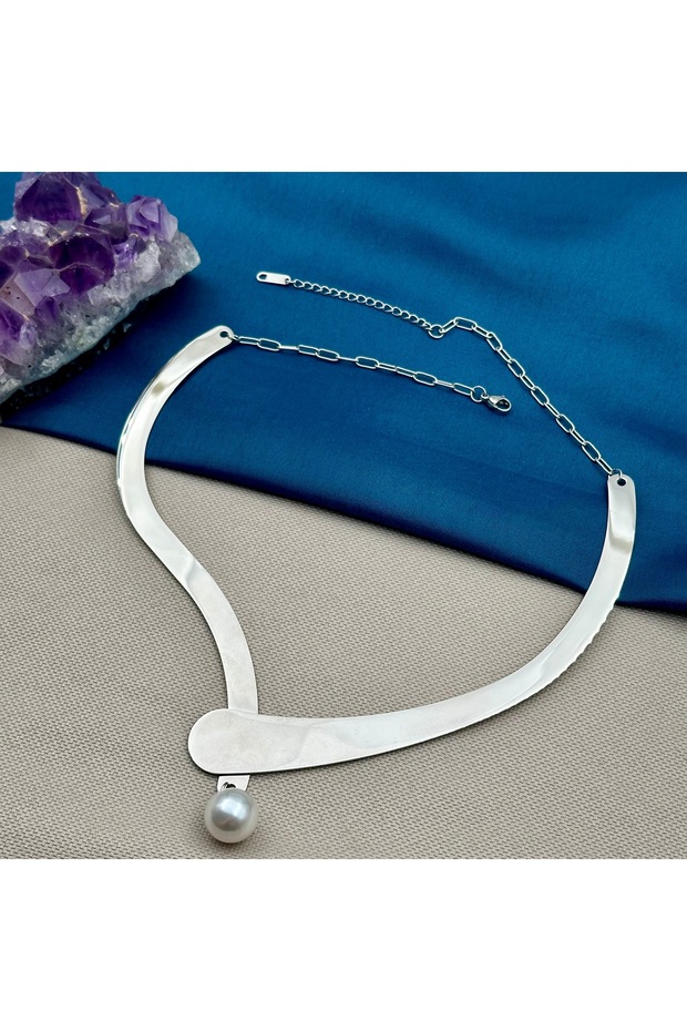Women's Steel Pearl Choker Necklace