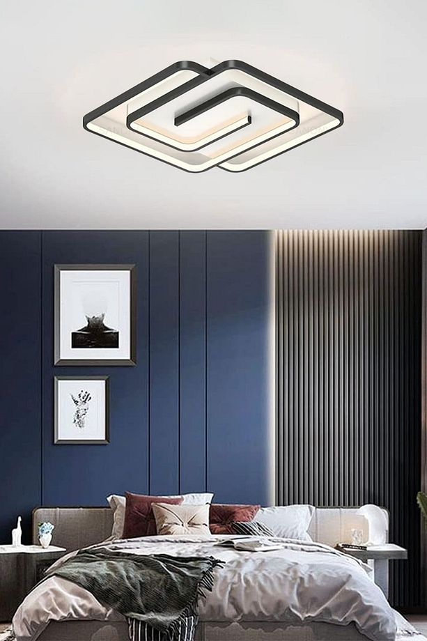 Labirent Model Tavan Led Avize,3 Renkli Led Avize,kumandalı Avize,kare Siyah Avize,plafonyer Avize - 4