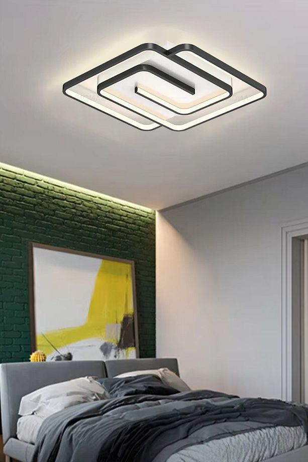 Labirent Model Tavan Led Avize,3 Renkli Led Avize,kumandalı Avize,kare Siyah Avize,plafonyer Avize - 2