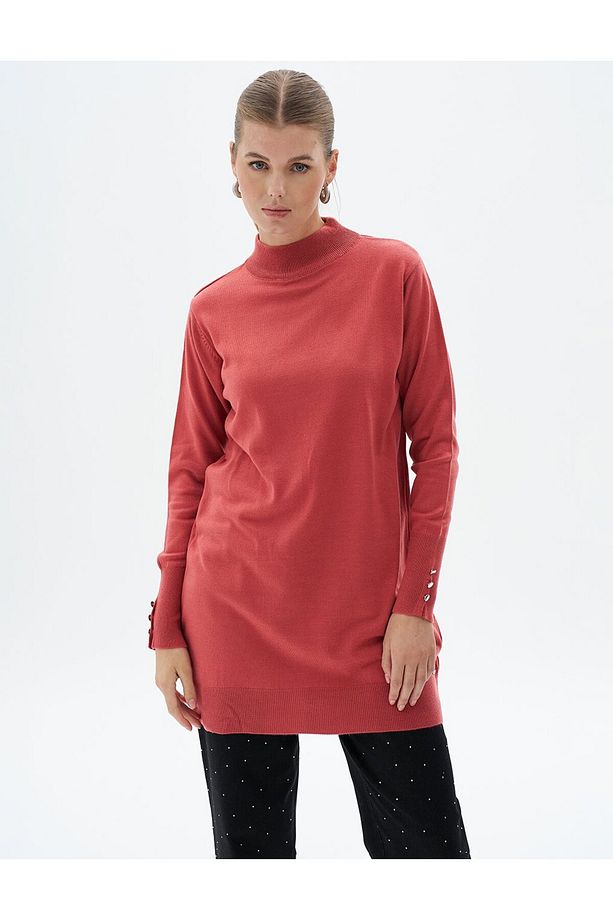 Balıkçı Yaka Basic Triko Tunik Gül Kurusu - 1