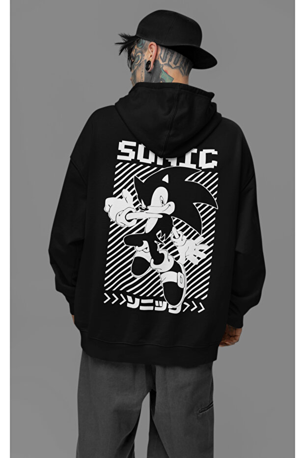 Sonic Cartoon Printed Unisex Oversize Character Hoodie