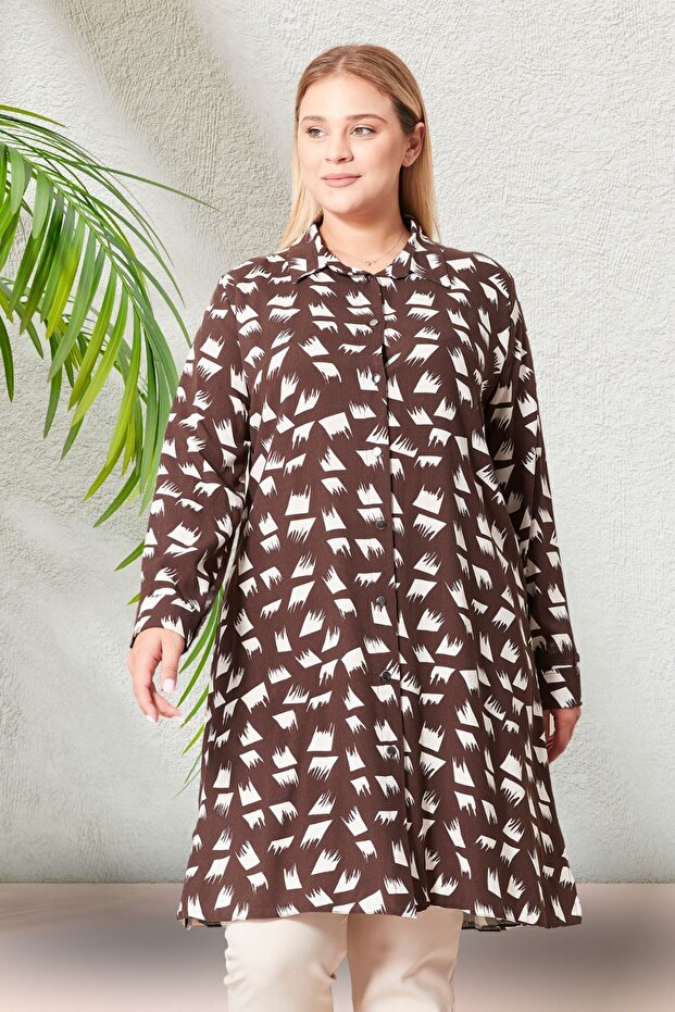 Plus Size Brush Patterned Hijab Shirt Tunic - 1
