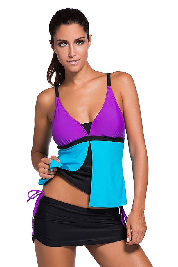 Renkli Tankini Etekli Bikini Takım - 4