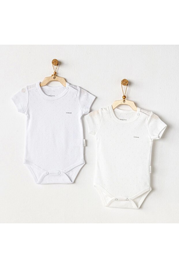 Ac24704 Jacquard Short Sleeve 2-Piece Baby Body Ecru White