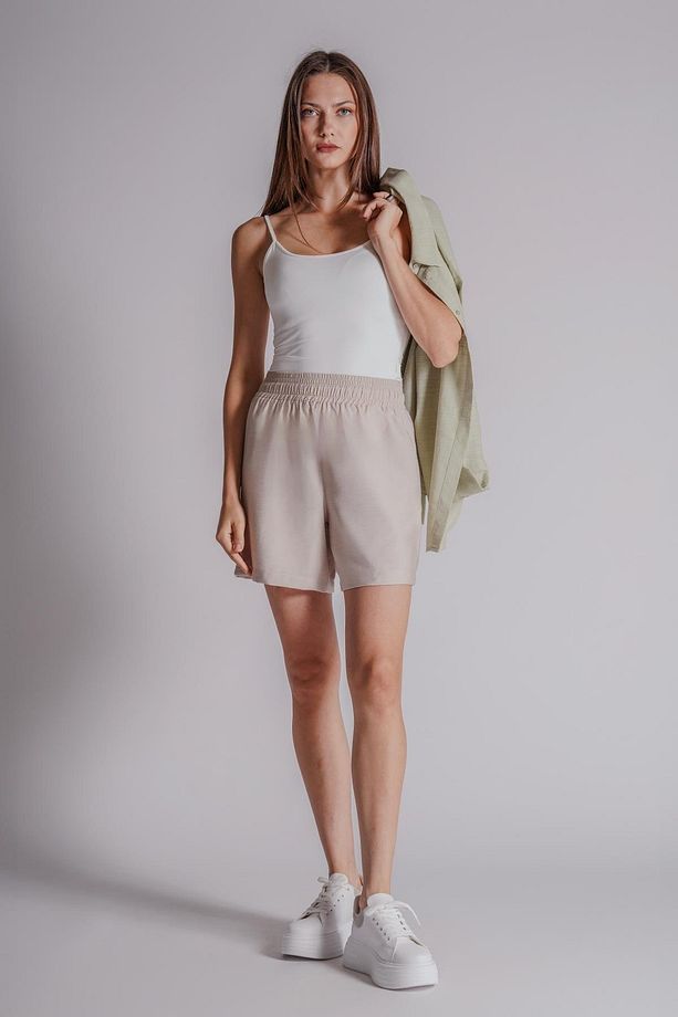 Kadın Beli Lastikli Jogger Şort Taş - 1
