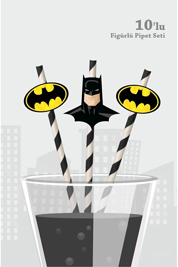 Batman Themed Birthday Party Supplies Set with 10 Figures and Straws