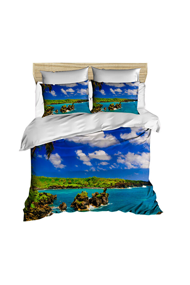 3D Double Duvet Cover Set with Sky and Seaside View