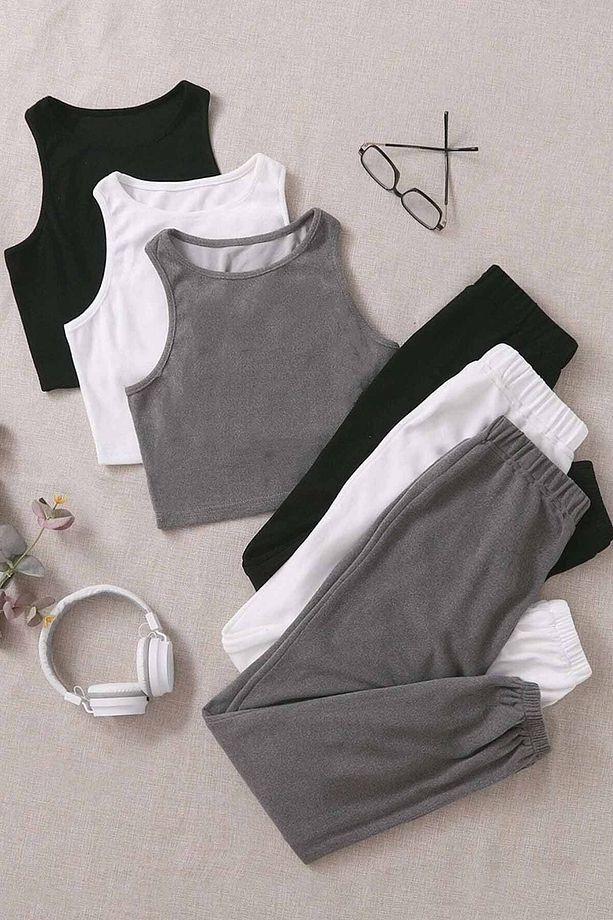 Tek Renk 1 Takım Kolsuz Polarlı Alt Üst Pijama Takımı - 3
