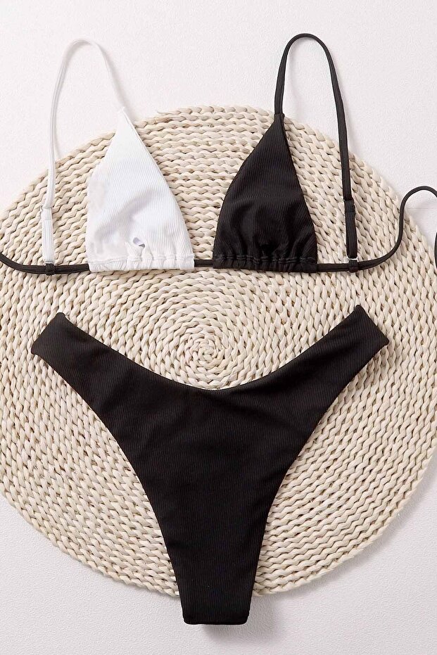 Siyah Beyaz Bikini Üst - 3