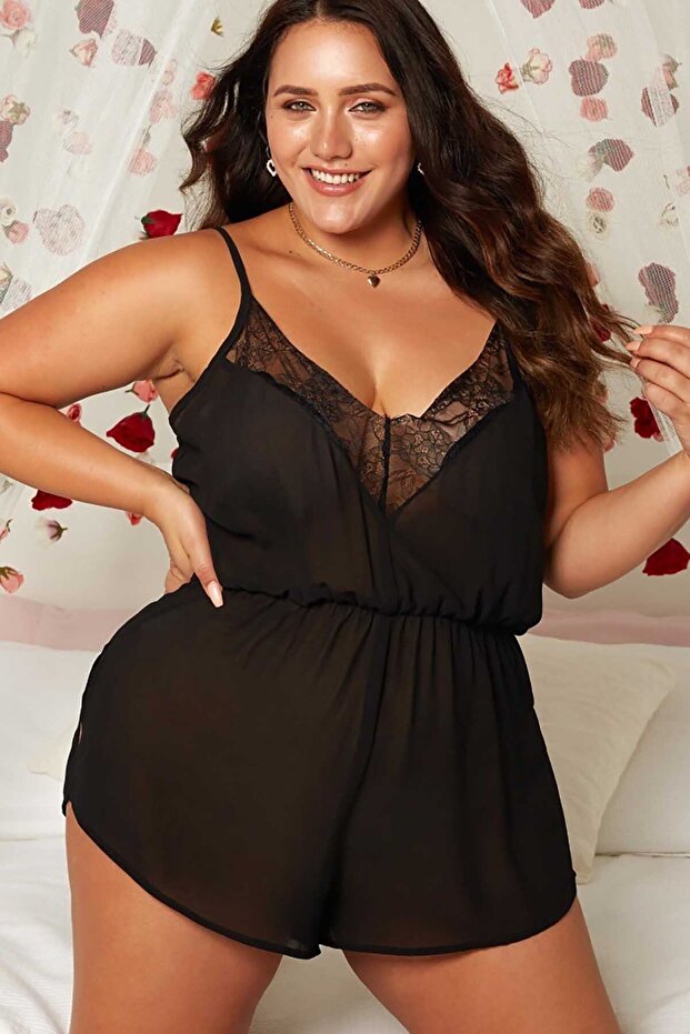 Koronkowa szyfonowa koszulka nocna - 7