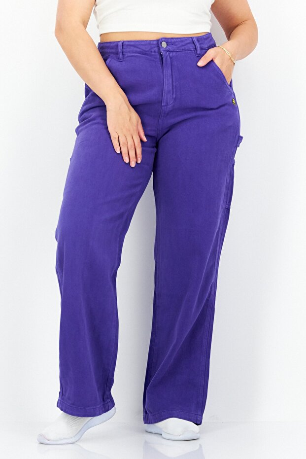 Women Plain Wide Leg Pants, Purple
