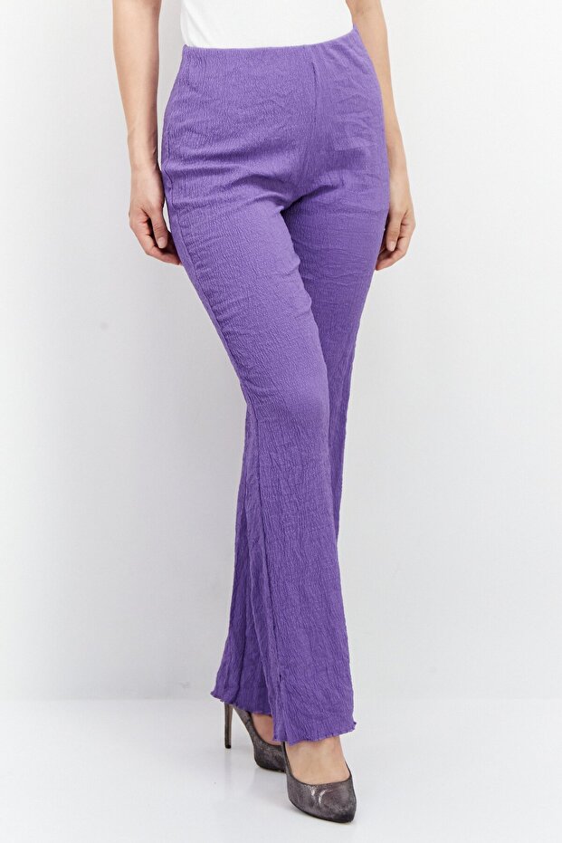 Women Regular Fit Embroidered Logo Wide Leg Pant, Purple