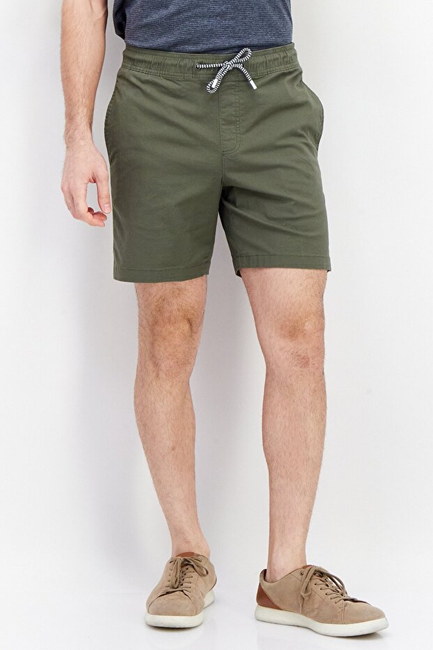 Men Drawstring Solid Basic Shorts, Sage Green - 1