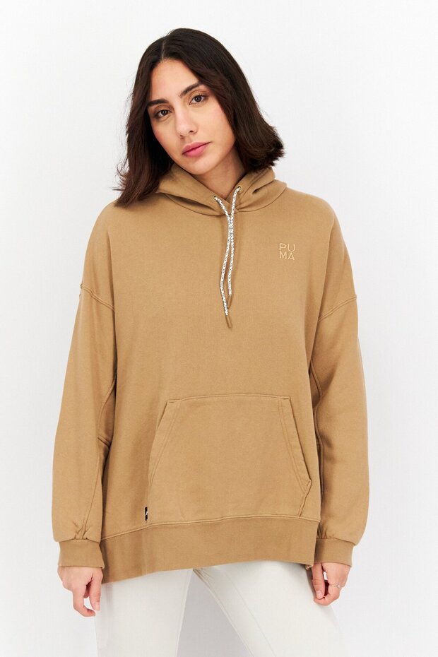 Women Sportswear Fit Long Sleeve Training Hoodie, Tan