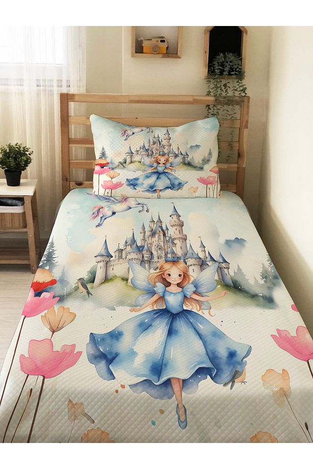 Prenses Desen  Bebek Ve Çocuk Baskılı Tek Kişilik Pike Takımı 160x230 - 1