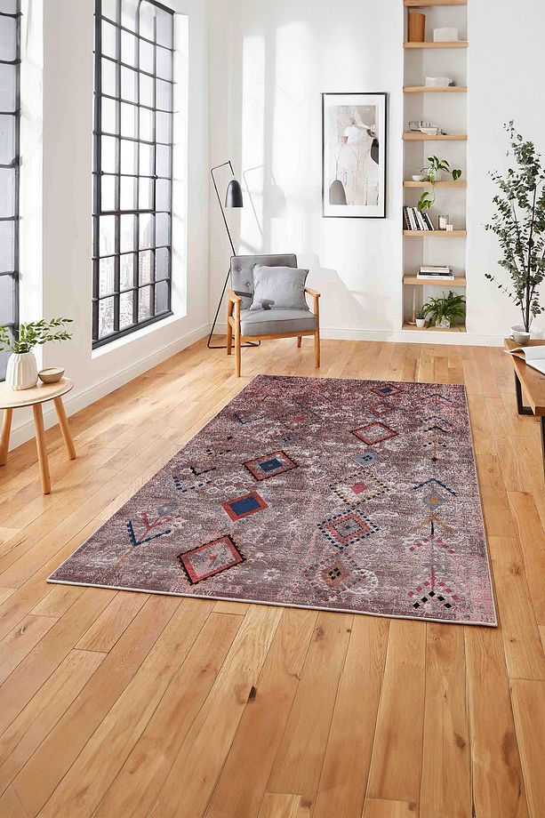 Dijital Baskılı İskandinav Etnik Model Yıkanabilir Yolluk Mutfak Salon Halısı, İSKANDİNAV-36-BORDO, - 3