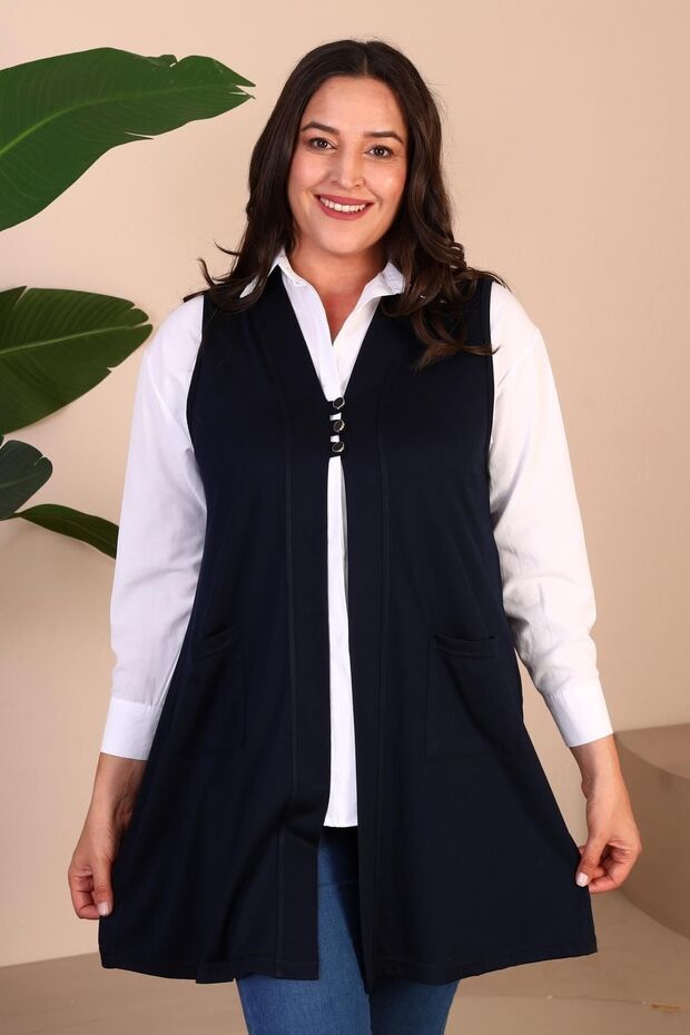 Women's Large Size Hijab Vest Flexible Vest with Buttons and Pockets