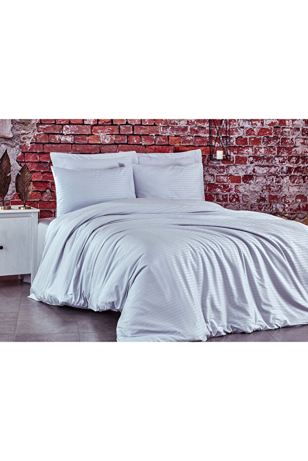 King Size Striped Cotton Satin Duvet Cover Set
