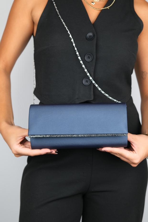 Torebka wieczorowa damska Maria Navy Satin Platinum Stone - 2