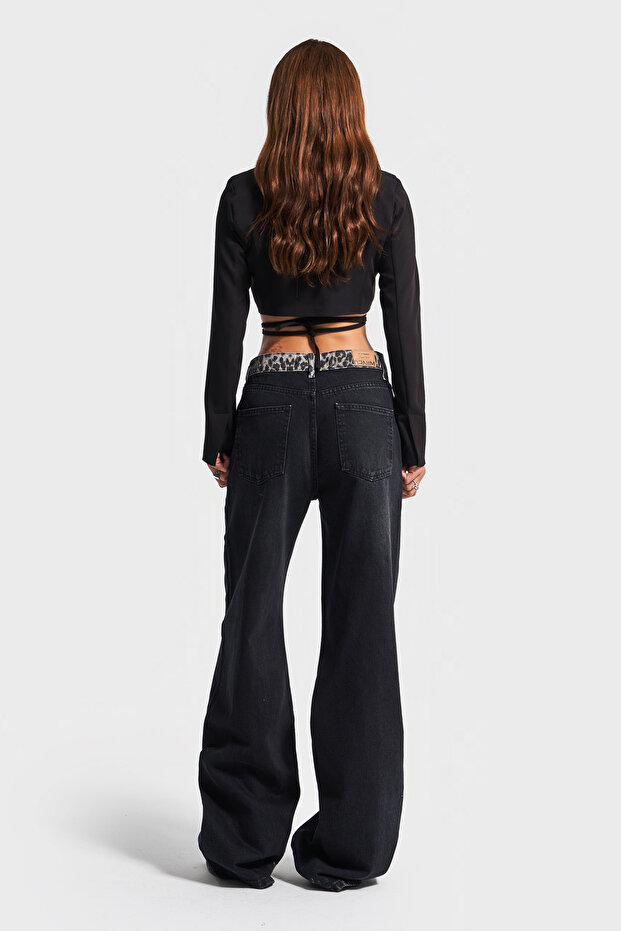 Női sötét füstölt színű 2w41 Midrise Wideleg leopárdmintás farmer - 5