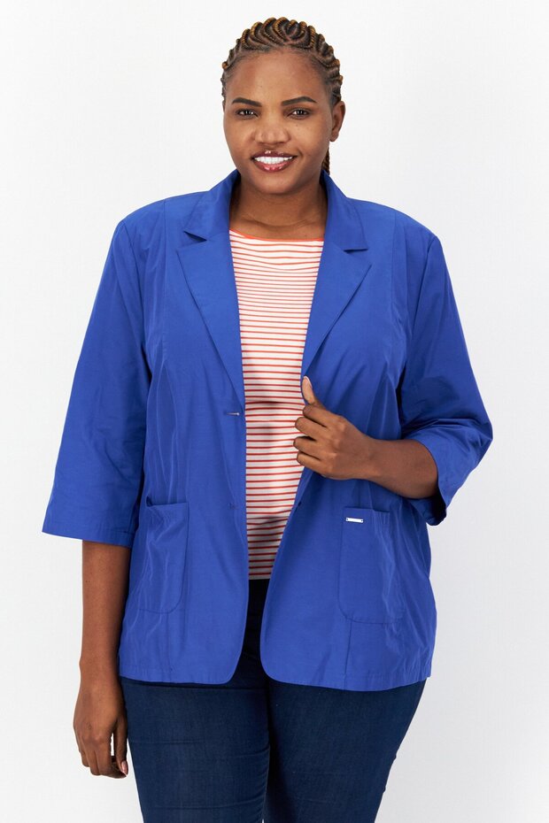 بليزر نسائي سادة بقصّة عادية، أزرق - 1