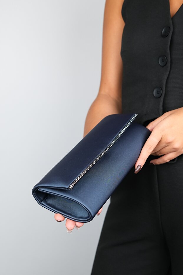 Torebka wieczorowa damska Maria Navy Satin Platinum Stone - 5