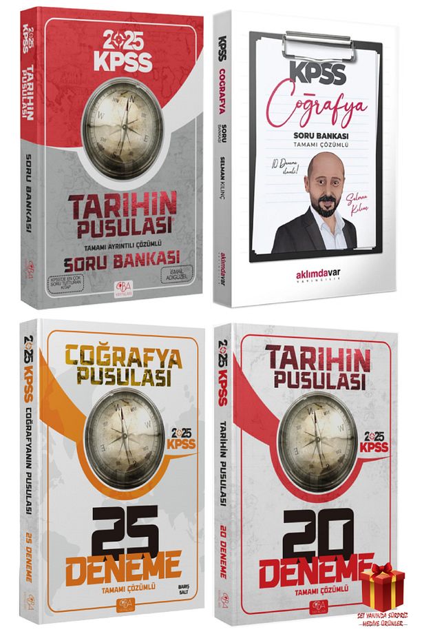 2025 CBA KPSS Tarihin Pusulası Soru Bankası+Aklımdavar Coğrafya Soru B+Tarih Deneme+Coğrafya Deneme - 1